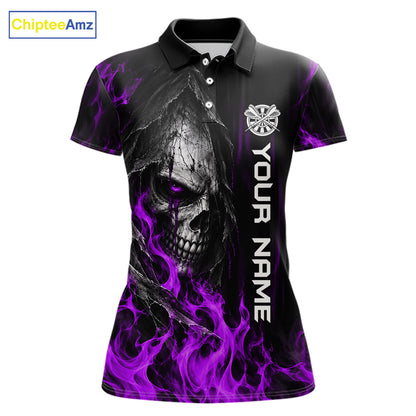 Purple Flaming Skull Grim Reaper Dartboard Jersey Custom Darts Team Shirts Polo & 1/4 Zip For Women TDM8130
