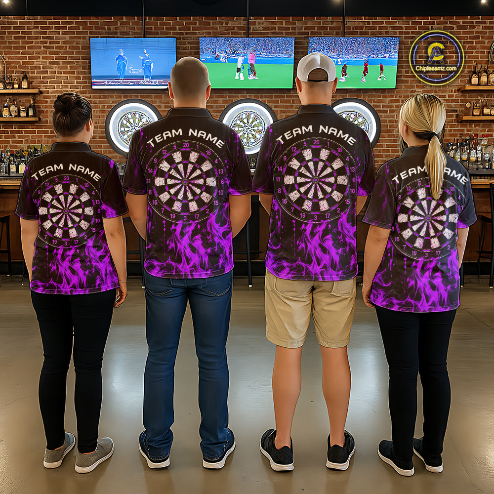 Purple Flaming Skull Grim Reaper Dartboard Jersey Custom Darts Team Shirts Polo & 1/4 Zip For Men TDM8130
