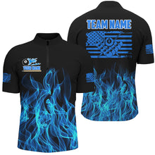 Load image into Gallery viewer, 3D Blue Flaming American Flag Men Billiard Shirt Custom Patriotic Pool Player Shirt Billiard Jersey TDM3163