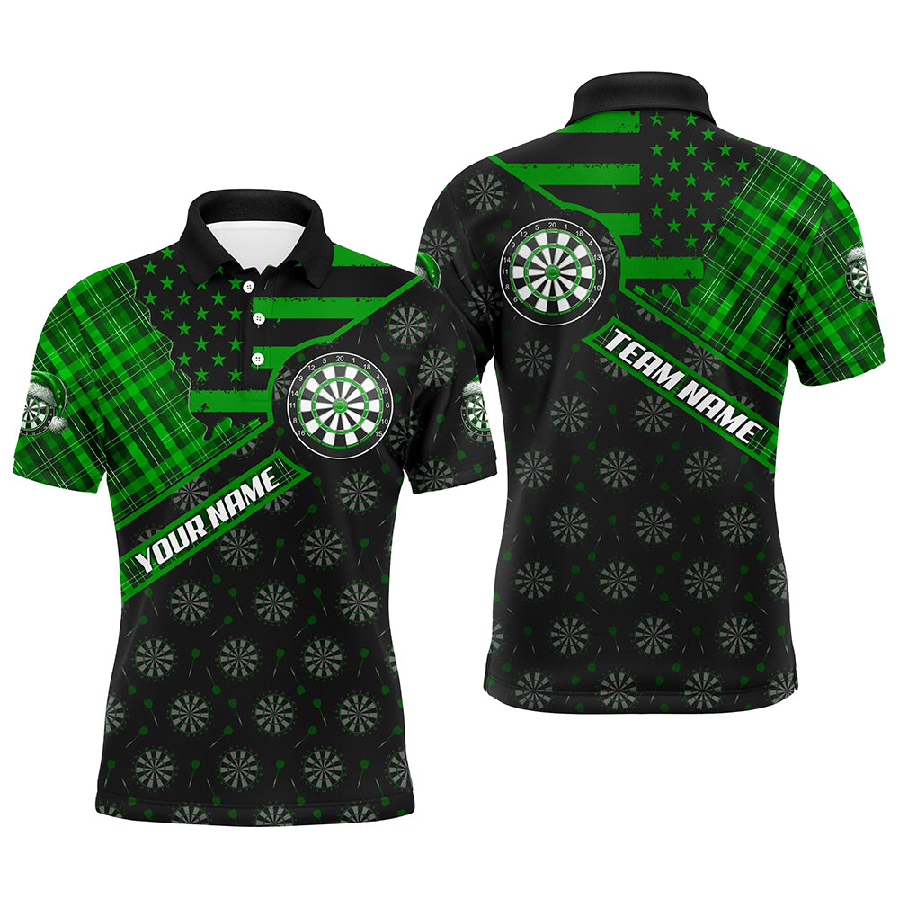 Green Darts Christmas American Flag Pattern Custom Dart Shirts For Men Xmas Dart Jerseys Dart Gift TDM3169