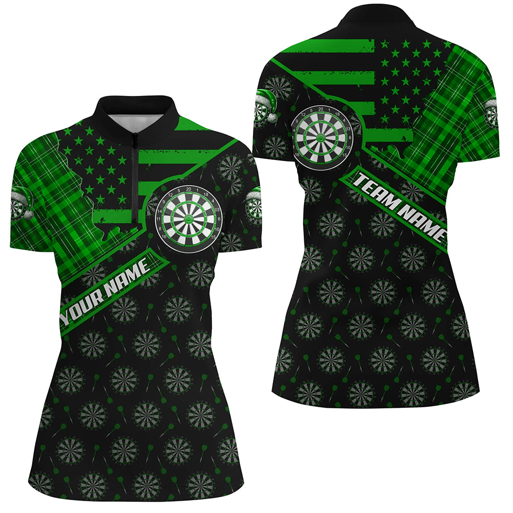 Green Darts Christmas American Flag Pattern Custom Dart Shirts For Women Xmas Dart Jerseys Dart Gift TDM3169