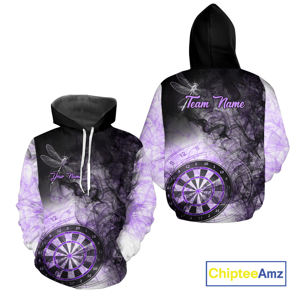 Black And Purple Smoke Darts Hoodie For Men And Women Custom Darts Jersey, Darts Team Shirt TDM3837