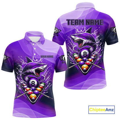 Personalized Purple Pool Ball Shark Billiard Shirts For Men Custom Team League Billiard Jerseys TDM3842
