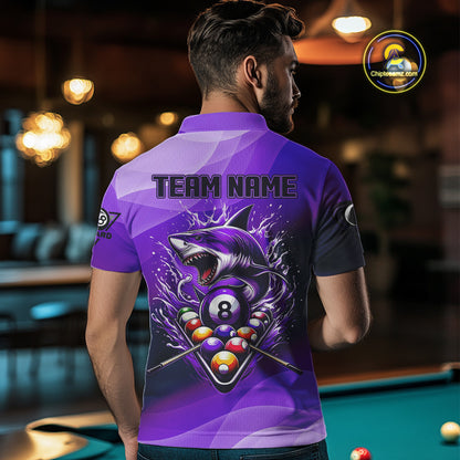 Personalized Purple Pool Ball Shark Billiard Shirts For Men Custom Team League Billiard Jerseys TDM3842