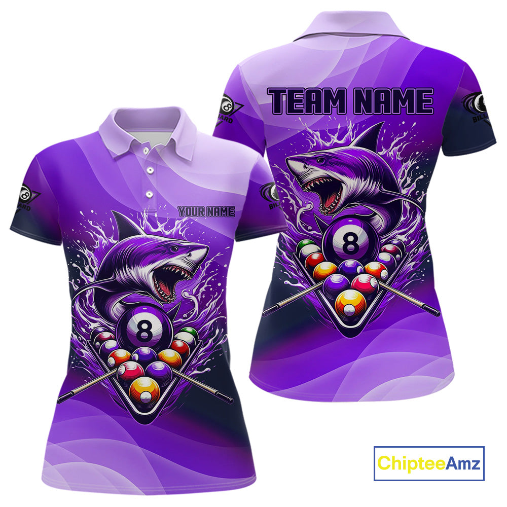 Personalized Purple Pool Ball Shark Billiard Shirts For Women Custom Team League Billiard Jerseys TDM3842