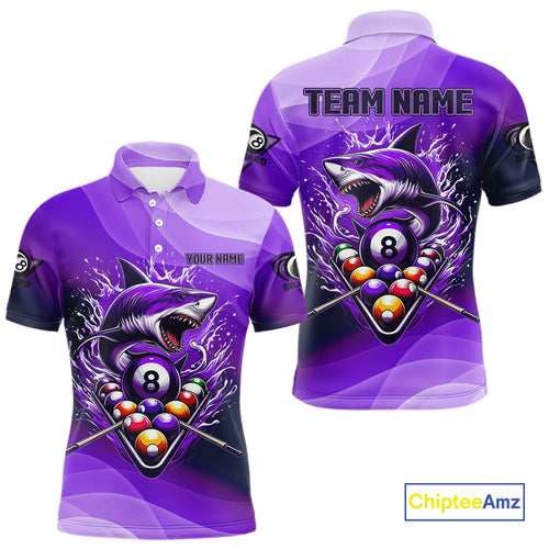 Personalized Purple Pool Ball Shark Billiard Shirts For Men Custom Team League Billiard Jerseys TDM3842