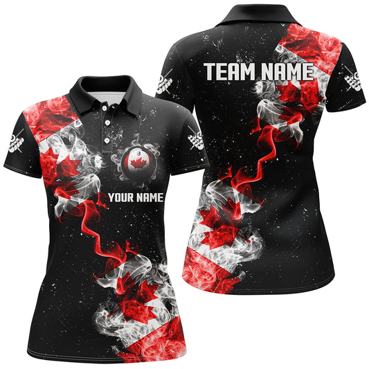 Personalize Grunge Canada Flag Smoke Billiard Shirts For Women, Patriotic Billiard Jerseys Uniform TDM2162