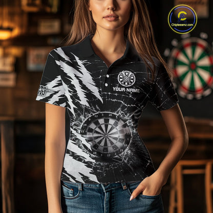 White Black Darts Board Break Glass Custom Dart Shirts For Women, Darts Team Shirts Dart Jersey TDM4522