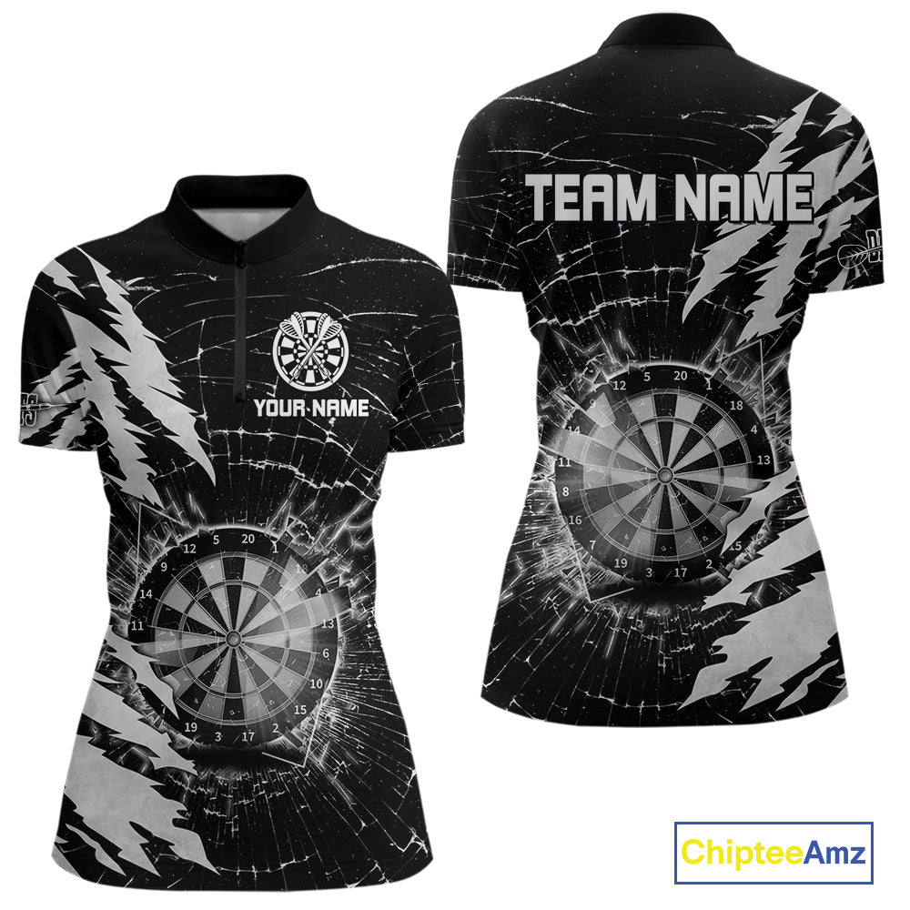 White Black Darts Board Break Glass Custom Dart Shirts For Women, Darts Team Shirts Dart Jersey TDM4522