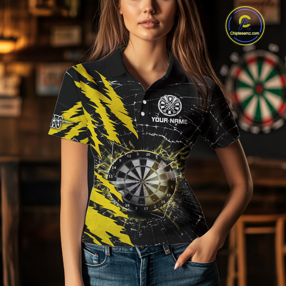 Yellow Black Darts Board Break Glass Custom Dart Shirts For Women, Darts Team Shirts Dart Jersey TDM4523