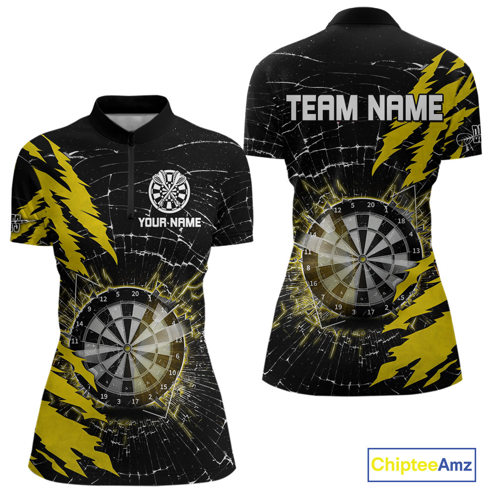 Yellow Black Darts Board Break Glass Custom Dart Shirts For Women, Darts Team Shirts Dart Jersey TDM4523