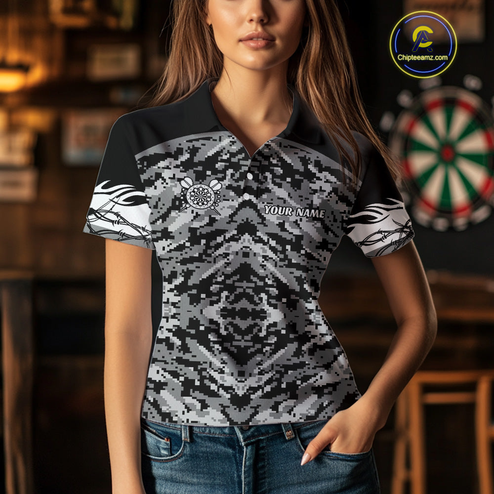White Black Grunge Camo Funny US Flag Arrows Darts Shirt For Women Custom Darts Jersey Team Shirts TDM4525