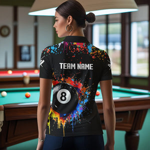 Funny 8 Ball Pool Colorful Paint Splash Custom Billiard Shirt For Women, Billiard Team Jersey | Black TDM3377