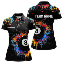 Load image into Gallery viewer, Funny 8 Ball Pool Colorful Paint Splash Custom Billiard Shirt For Women, Billiard Team Jersey | Black TDM3377