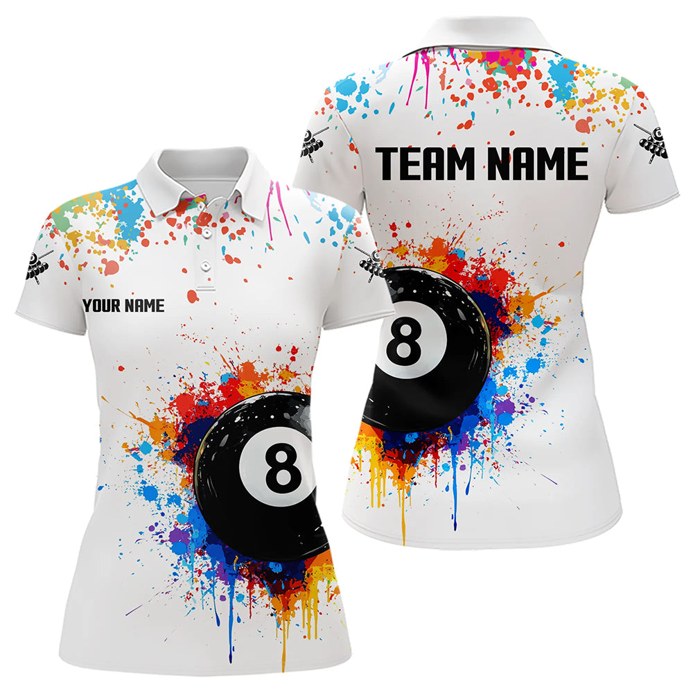 Funny 8 Ball Pool Colorful Paint Splash Custom Billiard Shirt For Women, Billiard Team Jersey | Black TDM3378