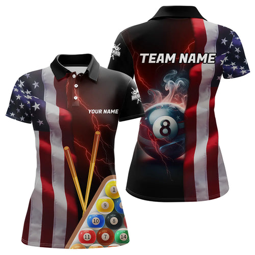 Personalized American Flag 8 Ball Pool Smoke Women Billiard Shirt Patriotic Lightning Billiard Jersey TDM3382