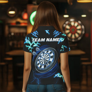 Personalized Blue 3D Tiger Thunder Lightning Dart Shirts For Women Custom Darts League Jerseys TDM3384