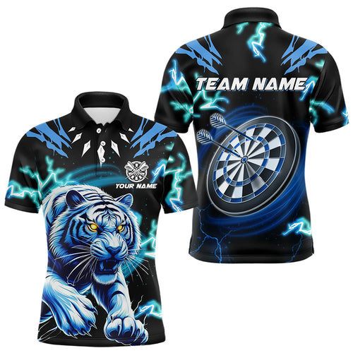 Personalized Blue 3D Tiger Thunder Lightning Dart Shirts For Men Custom Darts League Jerseys TDM3384