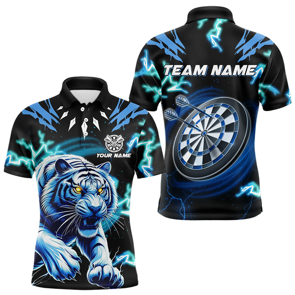 Personalized Blue 3D Tiger Thunder Lightning Dart Shirts For Men Custom Darts League Jerseys TDM3384