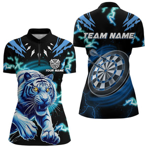 Personalized Blue 3D Tiger Thunder Lightning Dart Shirts For Women Custom Darts League Jerseys TDM3384