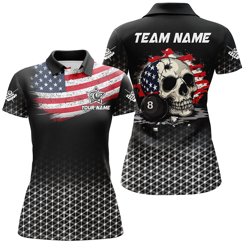 Personalized Patriotic Skull 8 Ball Billiard Shirts For Women Custom American Flag Billiard Jerseys TDM2174
