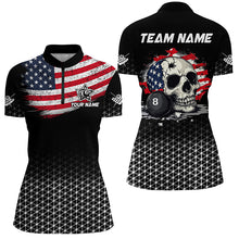 Load image into Gallery viewer, Personalized Patriotic Skull 8 Ball Billiard Shirts For Women Custom American Flag Billiard Jerseys TDM2174