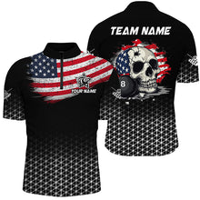 Load image into Gallery viewer, Personalized Patriotic Skull 8 Ball Billiard Shirts For Men Custom American Flag Billiard Jerseys TDM2174