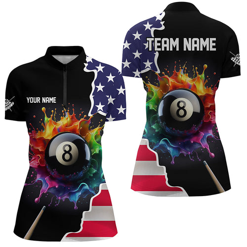 Colorful Paint 8 Ball Pool Custom USA Flag Women Billiard Quarter-Zip Shirt Billiard Apparel TDM1065