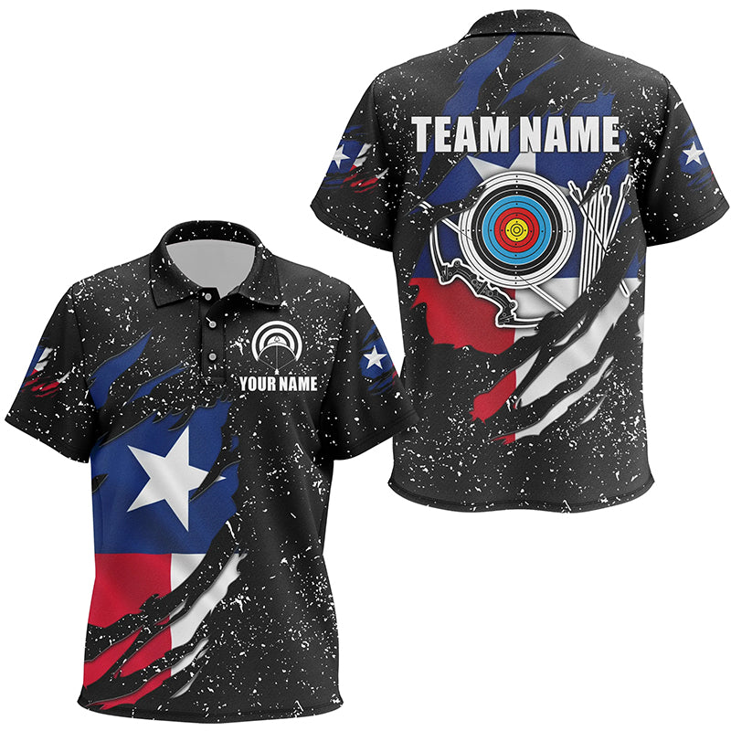 Grunge Texas Flag Target Archery Sets Kid Polo Shirts Custom Patriotic Archery Jersey Attire TDM1386