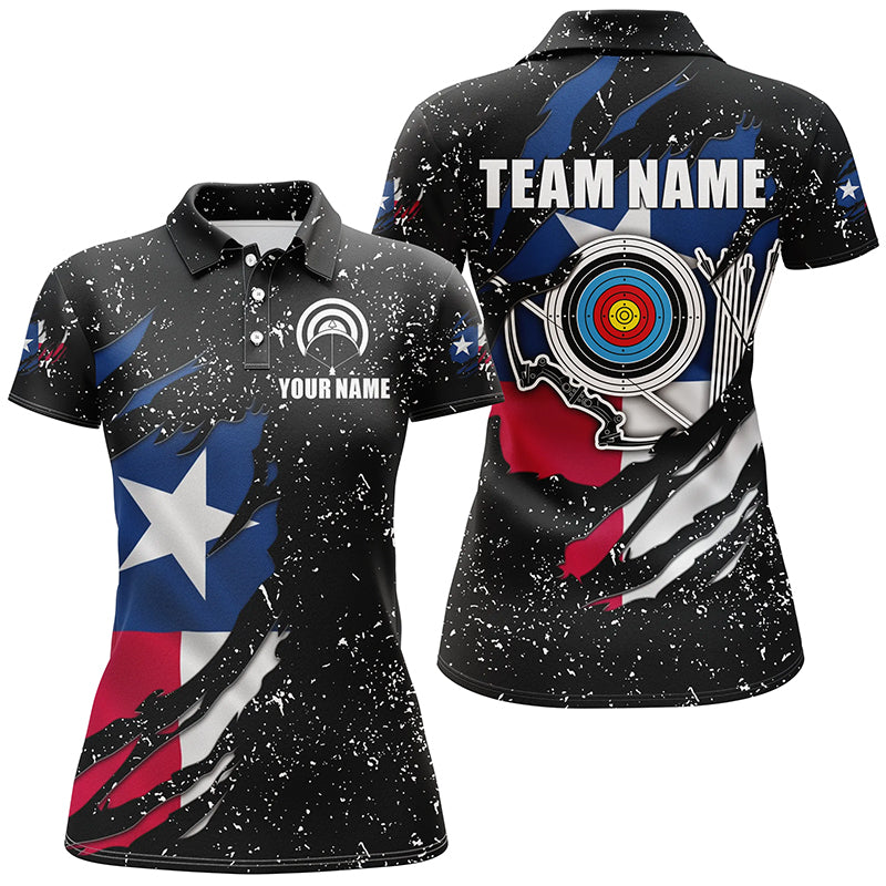 Grunge Texas Flag Target Archery Sets Women Polo Shirts Custom Patriotic Archery Jersey Attire TDM1386