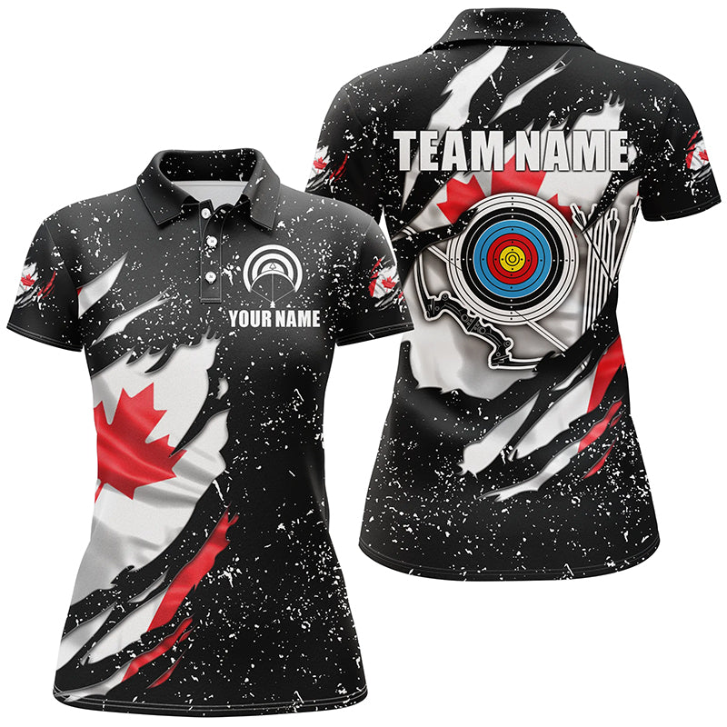 Grunge Canada Flag Target Archery Sets Women Polo Shirts Custom Patriotic Archery Jersey Attire TDM1387