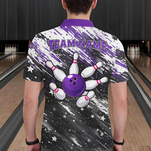 Load image into Gallery viewer, Personalized Grunge Bowling Shirt For Men Custom Bowling Polo &amp; 1/4 Zip, Bowling Uniform |Purple TDM6274