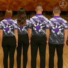 Load image into Gallery viewer, Personalized Grunge Bowling Shirt For Men Custom Bowling Polo &amp; 1/4 Zip, Bowling Uniform |Purple TDM6274