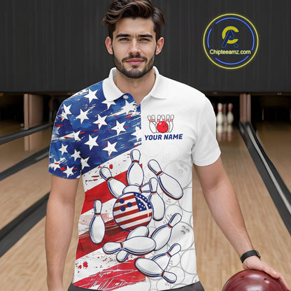American Flag Patriotic Bowling Shirt For Men Custom Bowling Polo & Quarter Zip Team Shirts TDM6276