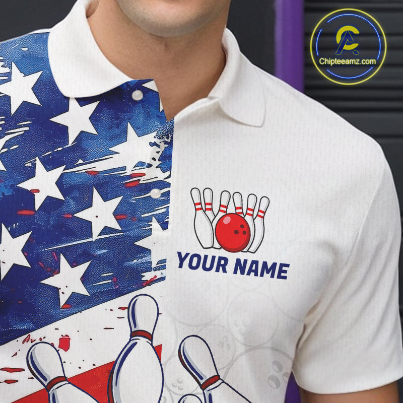 American Flag Patriotic Bowling Shirt For Men Custom Bowling Polo & Quarter Zip Team Shirts TDM6276