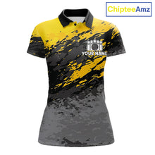 Load image into Gallery viewer, Yellow funny banana grunge bowling polo shirt for women with custom team graphics.