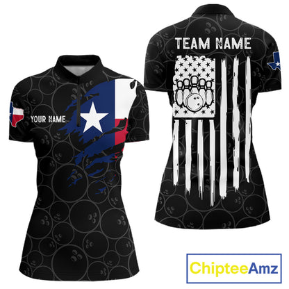 US flag Texas bowling quarter zip shirt for women built for league competition and tournaments.