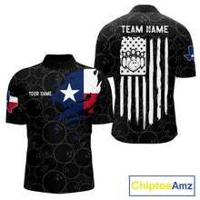 Load image into Gallery viewer, US flag Texas bowling quarter zip shirt for men built for league competition and tournaments.