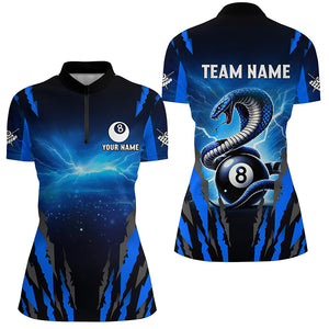 Personalized Thunder Lightning Cobra Snake Women Billiard Shirts, 8 Ball Billiard Team Jerseys |Blue TDM2680