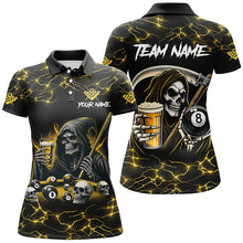 Load image into Gallery viewer, Yellow Funny Death Skeleton &amp; Beer Billiard Shirts For Women Custom 8 Ball Lightning Billiard Jerseys TDM2939