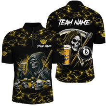 Load image into Gallery viewer, Yellow Funny Death Skeleton &amp; Beer Billiard Shirts For Men Custom 8 Ball Lightning Billiard Jerseys TDM2939