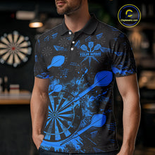 Load image into Gallery viewer, Black And Blue Grunge Darts Polo, Quarter Zip For Men Custom Dart Shirts For Team, Dart Jerseys TDM5153