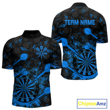 Load image into Gallery viewer, Black And Blue Grunge Darts Polo, Quarter Zip For Men Custom Dart Shirts For Team, Dart Jerseys TDM5153