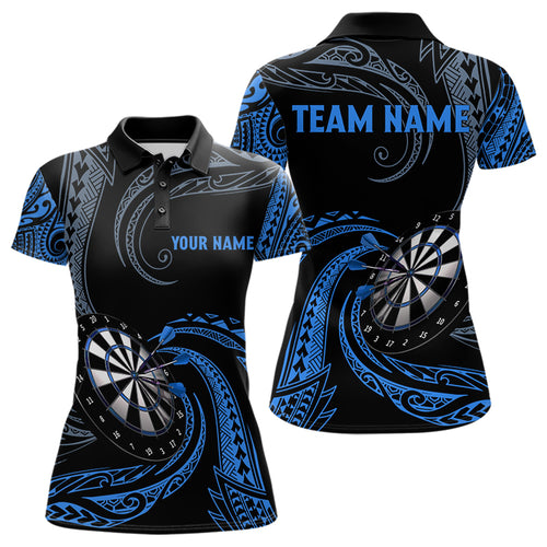 Personalized Blue Tribal Polynesian Womens Dart Shirts Custom Darts Polo & 1/4 Zip Team Jersey TDM5154