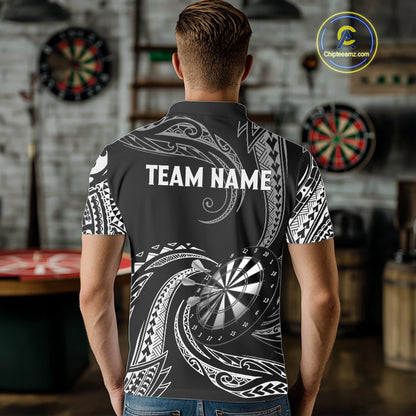 Personalized White Black Tribal Polynesian Mens Dart Shirts Custom Dart Polo & 1/4 Zip Team Jersey TDM5155