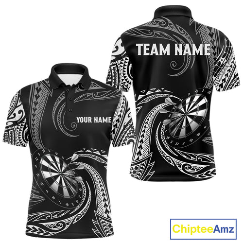 Personalized White Black Tribal Polynesian Mens Dart Shirts Custom Dart Polo & 1/4 Zip Team Jersey TDM5155