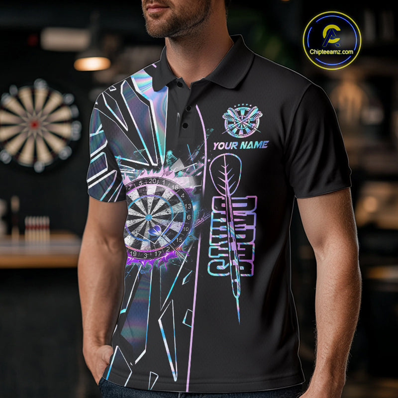 Personalized Holographic Break Glass Mens Dart Shirts Custom Darts Jersey Team Polo & 1/4 Zip TDM5157