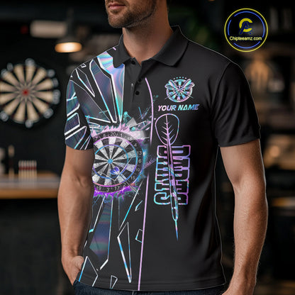 Personalized Holographic Break Glass Mens Dart Shirts Custom Darts Jersey Team Polo & 1/4 Zip TDM5157