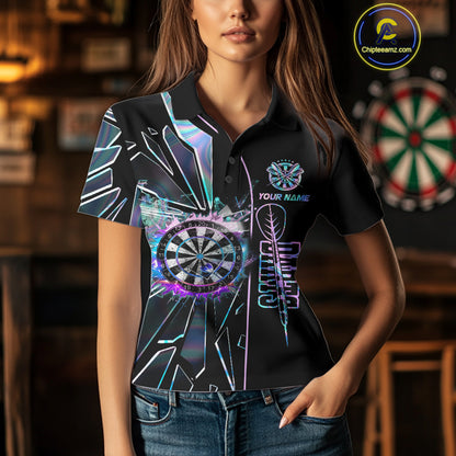 Personalized Holographic Break Glass Womens Dart Shirts Custom Darts Jersey Team Polo & 1/4 Zip TDM5157