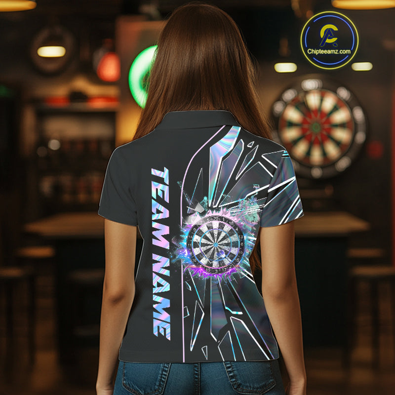 Personalized Holographic Break Glass Womens Dart Shirts Custom Darts Jersey Team Polo & 1/4 Zip TDM5157